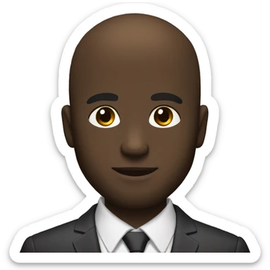 young man, dark skin, no hair, thick beard, brown eyes, suit sticker