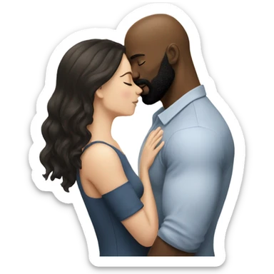 White brunette kissing muscular black bald man with beard sticker
