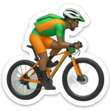 Mountain biker con bicicleta de color verde, y ropa de color naranja y negra, corriendo a mucha velocidad sticker