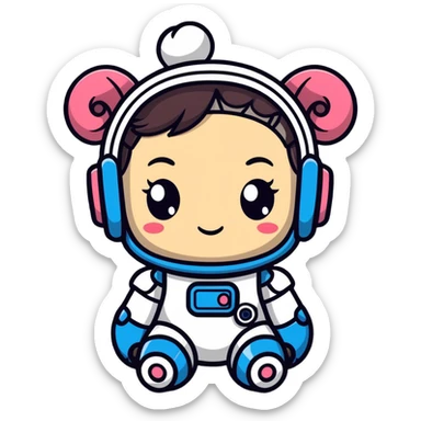 adorable toy robot featuring Princess Leia's double hair buns, simple design sticker