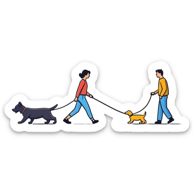 Woman walking a man on a leash with the man on all fours like a dog sticker