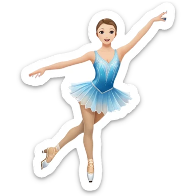 An icon featuring a graceful figure skater performing a spin on the ice. The background includes a grand ice rink palace with shining spotlights and cheering spectators in the stands. Transparent background highlights the elegance and artistry of figure skating sticker