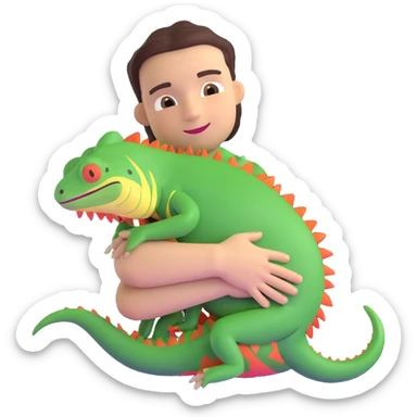 person hugging an iguana sticker
