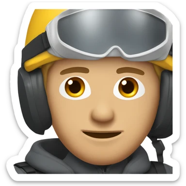 Caucasian man wearing safety ski mask, helmet safety and earplug sticker