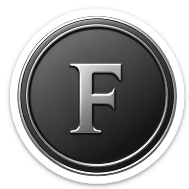 Emoji icon of a black coin with engraved letter F, minimalist style, isolated, no color sticker