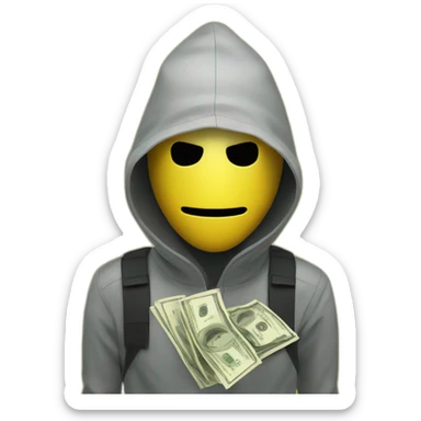 Yellow robber with bag of cash and mask sticker