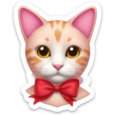 Pink cat with a red Christmas bow sticker