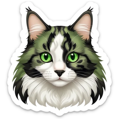green eyed tuxedo maine coon with a black spot on the right of her nose with  sticker