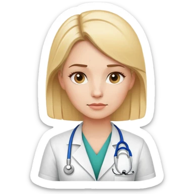 blonde female physical therapist with thoughtful expression, wearing professional medical attire sticker