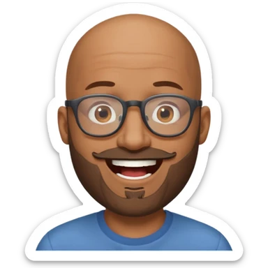 bald headed brown man salt and pepper beard glasses laughing sticker