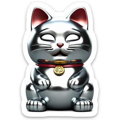 Full chrome plated solid color uncluttered maneki neko 3d sticker