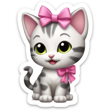 cute kitten with a pink bow on its tail sticker