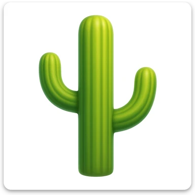 Create a cactus emoji that looks exactly like the reference image in iOS emoji style. The emoji should have 3D appearance, shiny surface, smooth gradients, soft shadows, and a realistic cactus shape with a classic emoji look. sticker