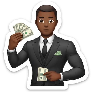 black muscular guy with a suit and dollar bills sticker