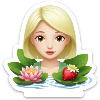 a beautiful girl mix with nenuphar and watel lili and  Strawberries  sticker