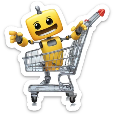 robot having fun inside a shopping cart sticker