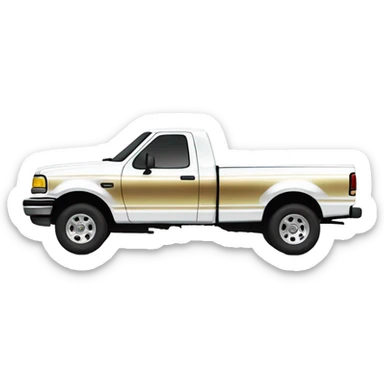 side view of a 1995 f150 short bed single cab ford f150 white with thick gold stripe at the bottom and big chrome silver rims  sticker