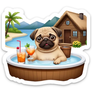 Pug drinking in hot tub at cottage  sticker