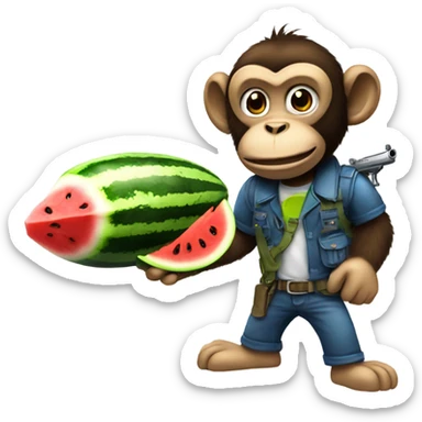Monkey eating watermelon shooting gun and drinking koolaid sticker