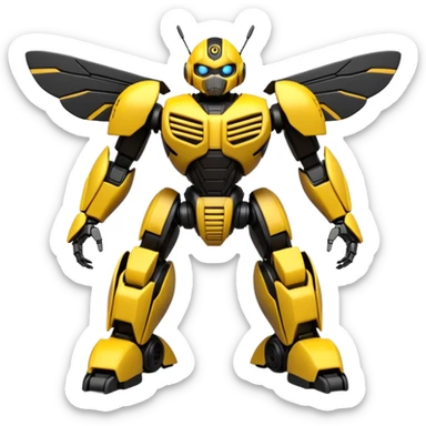 Clean 3D printable robotic bumblebee character, Bumblebee Transformers inspired design sticker