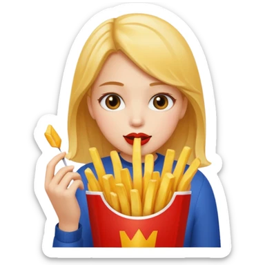 Girl munching fries sticker