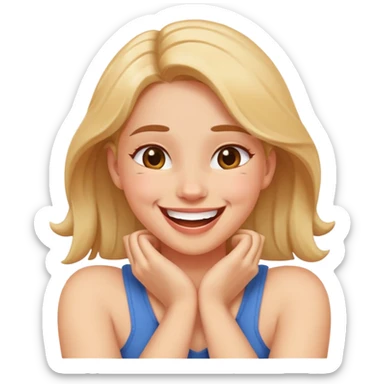 a girl laughing while holding her neck arms crossed sticker