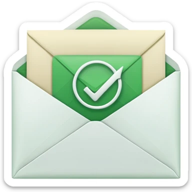 white envelop with a letter and green checked checkbox inside sticker