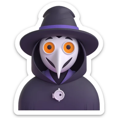 SCP-049 as a cursed emoji, unsettling, plague doctor mask, dark aura, creepy expression, horror vibe sticker
