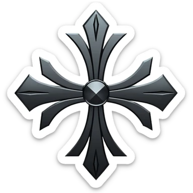 Emoji, dark futuristic cross, symmetrical geometric shape, black metal, gothic cyber aesthetic, minimal flat design, sharp edges, centered, transparent background do not use any other colors but metal and black sticker