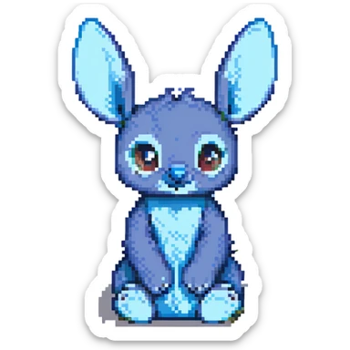 Stitch from Lilo & Stitch, pixel art style, sitting, big ears, playful look sticker