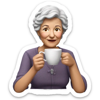3d hyper realistic senior woman drinking a cup of tea  sticker