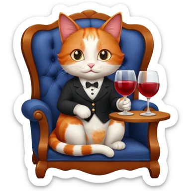 Redhead cat sitting on chair with the glass of wine  sticker