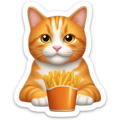 Orange Cat holding fries and beer sticker