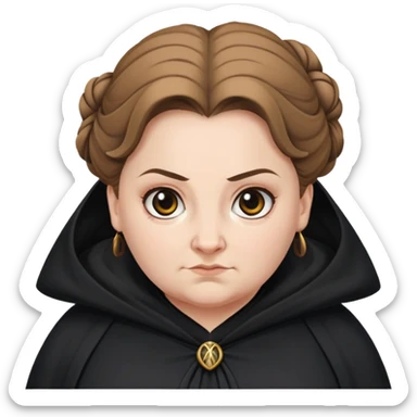 Alecto Carrow in harry potter, a white fat woman , one knot bun light brown hair, look evil, black cloak sticker