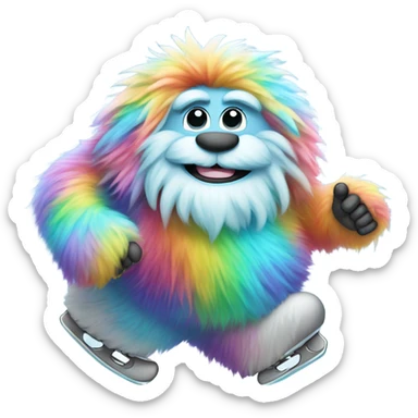 fat rainbow girl yeti ice skating  sticker