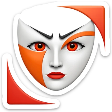 Flat vector logo icon, abstract evil face symbol.
Geometric and minimal design.

Face split vertically by a thin straight black line.
Left side solid red, right side solid orange.

Only eyes and mouth visible.
No nose, no facial lines, no cheeks, no anatomy.







 sticker