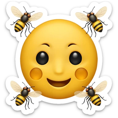 😊🥺 these emojis but with flies around it and its happy yellow face emoji black eyes sticker