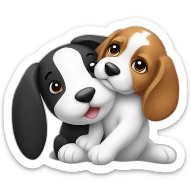 White and Black rabbit with beagle giving a hug sticker