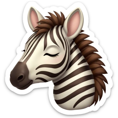 Meme-Worthy Cute Sleeping Zebra Portrait Emoji, Head resting peacefully with a contented smile, showcasing a lean, graceful build and a luxuriously soft striped Fur, eyes shut in a serene, restful nap, Simplified yet hilariously adorable features, highly detailed, glowing with a soft, drowsy light, high shine, relaxed and utterly lovable, stylized with an air of playful laziness, bright and heartwarming, soft glowing outline, capturing the essence of a comically sleepy zebra, so meme-worthy it feels like it could instantly become the next viral sensation of adorable slumber! sticker