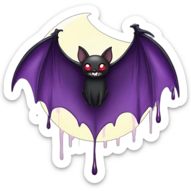 purple black vampire bat wings flying in front of large dripping crescent moon sticker