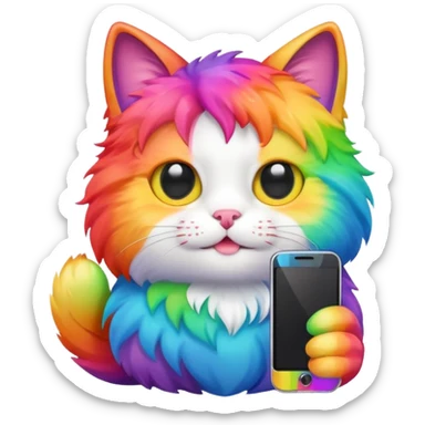 Rainbow colored cat that has a phone recording a video about them sticker