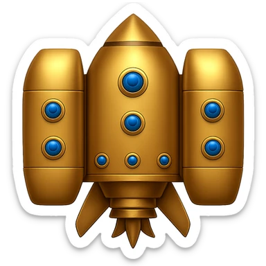 Make the wing rockets even wider, gold ancient wide jetpack with gemstone inlays, back view, no fire, in the style of apple emojis, with no background. sticker