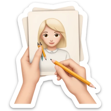 hands holding a pencil and drawing, simple and friendly sticker