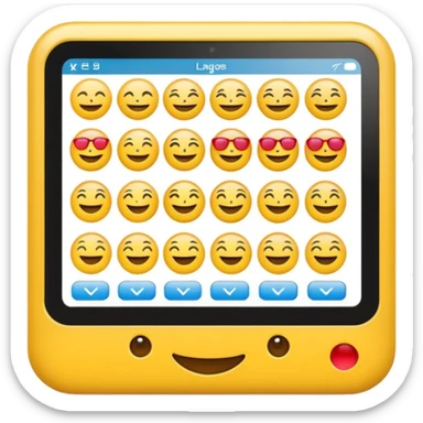 Create a realistic emoji of a device detecting different languages by analytics  sticker