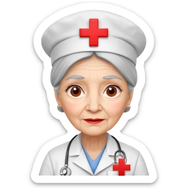 old woman nurse, red cross hat sticker