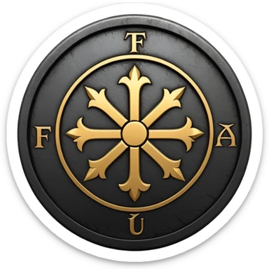 Minimal emoji, gothic metal coin made of black steel, engraved word FORTUNA at the center, ancient industrial aesthetic, worn metal texture, no glow, no neon, flat emoji design, centered, transparent background sticker