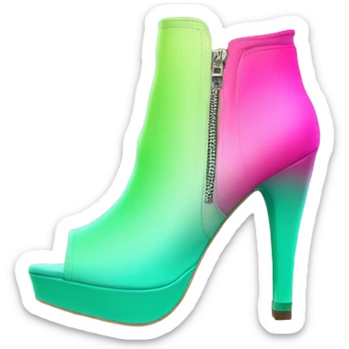 Realistic front facing pair of hot pink to mint green ombre high heel open toe ankle bootie boots.  sticker