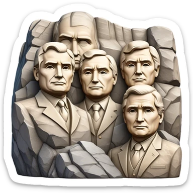 Cinematic Realistic Mount Rushmore Landmark Emoji, featuring the carved faces of four U.S. presidents, etched into the granite mountainside with dramatic lighting accentuating the rock textures. sticker