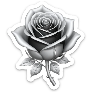 Black and silver filigree rose bud, 3D, extremely detailed design sticker