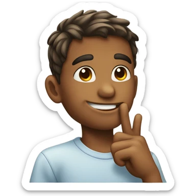 Boy smirking with finger on chin sticker